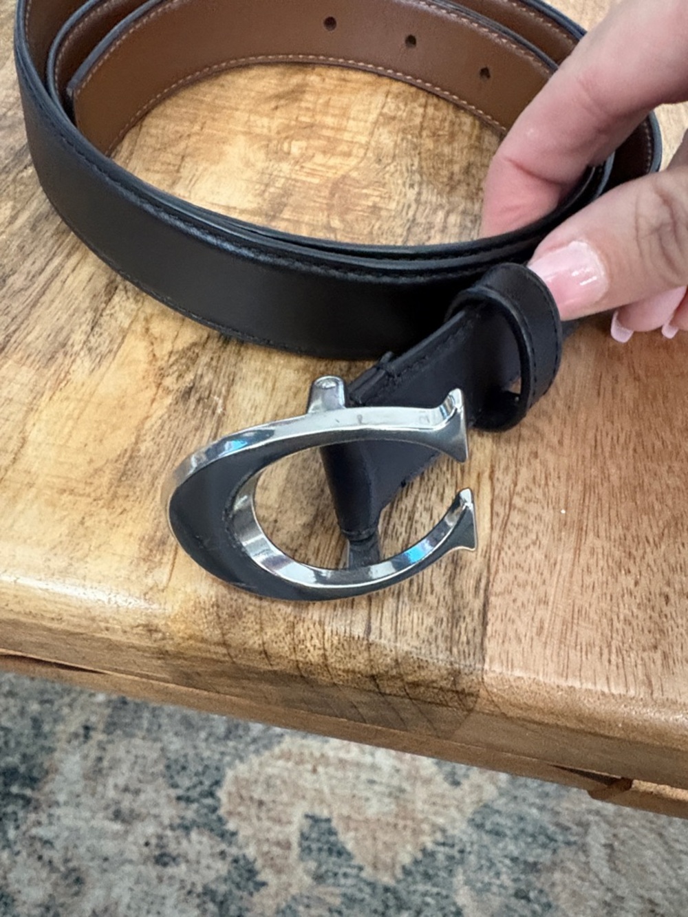 Coach Black Leather Belt with Silver 'C' Buckle